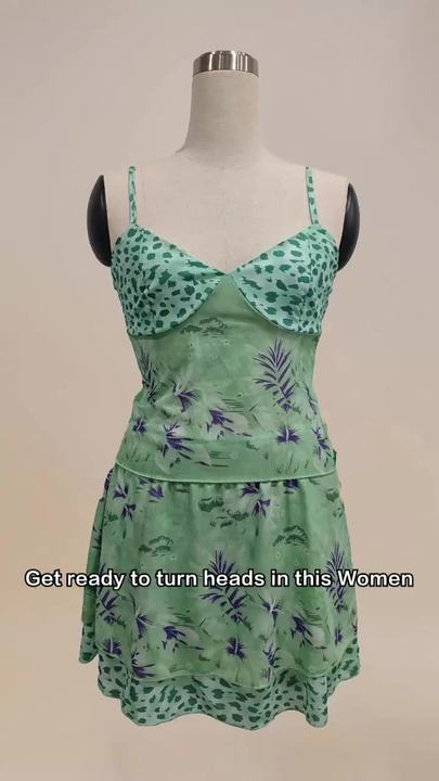Women Fashion Suit Sexy Print Halter Sleeveless Crop Top Mini High Waist Spliced Short Skirt Two Piece Set