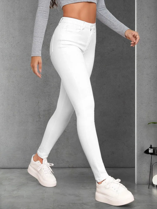 White fashionable stretch tight fitting small leg jeans