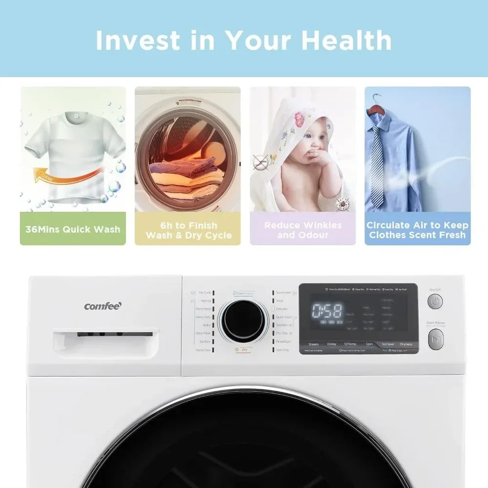 Washing Machine,  2.7 Cu.ft Steam Care & Overnight Dry, Washer and Dryer Combo, 24" Full-Automatic Washer