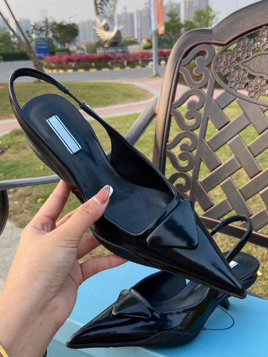 Womens Leather Slippers High Heels Shoes Party Pumps Woman Summer Sandals Women High Heel Slingback Sandal Shoe