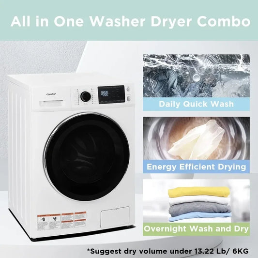 Washing Machine,  2.7 Cu.ft Steam Care & Overnight Dry, Washer and Dryer Combo, 24" Full-Automatic Washer