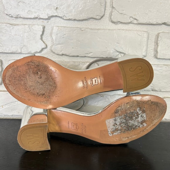 Stuart Weitzman Silver Metallic Block Heel Sandals‎ Women's Size 7